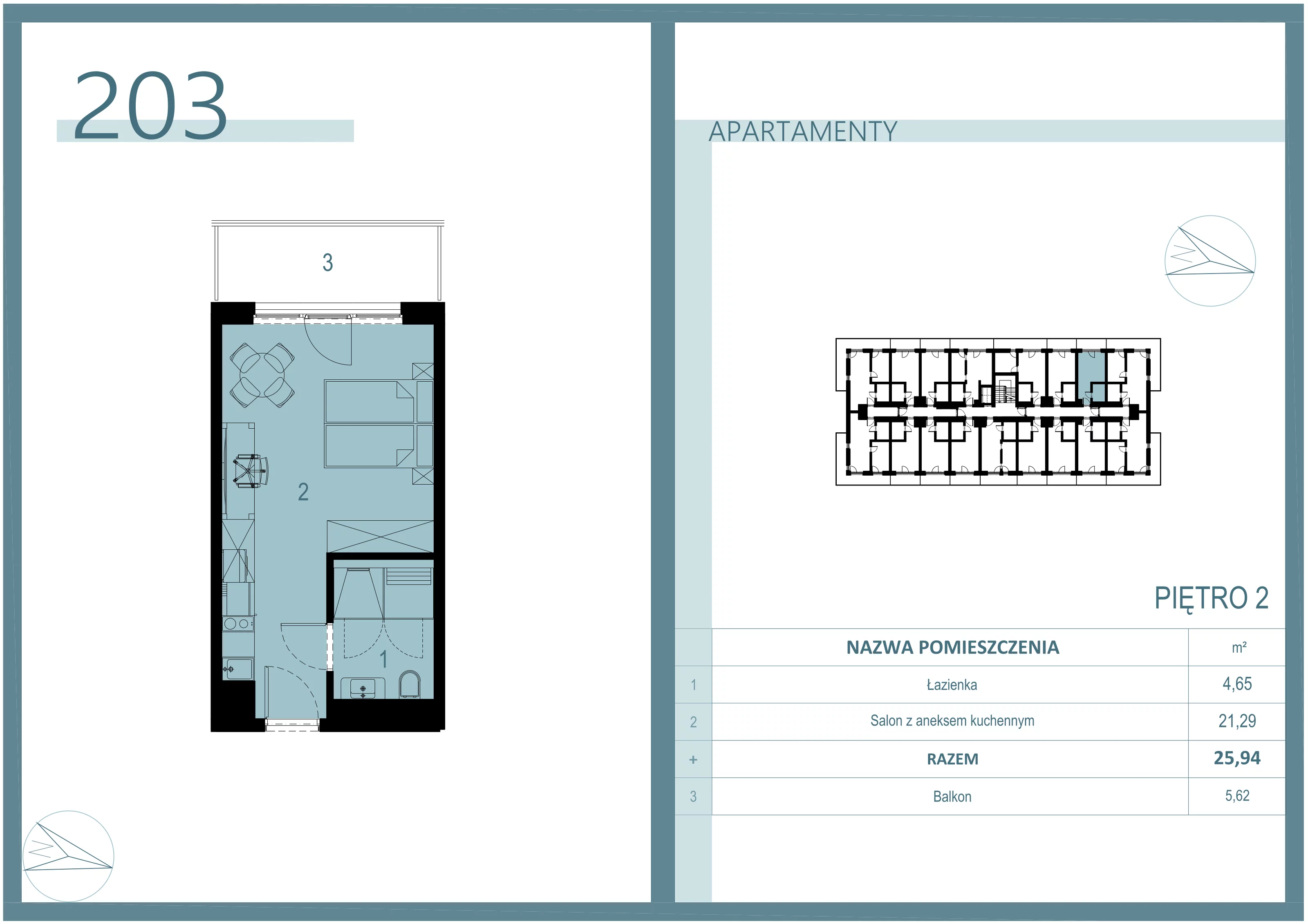 1 pokój, apartament 25,94 m², piętro 2, oferta nr A/203, Linea Mare Mrzeżyno, Mrzeżyno, ul. Nadmorska 14