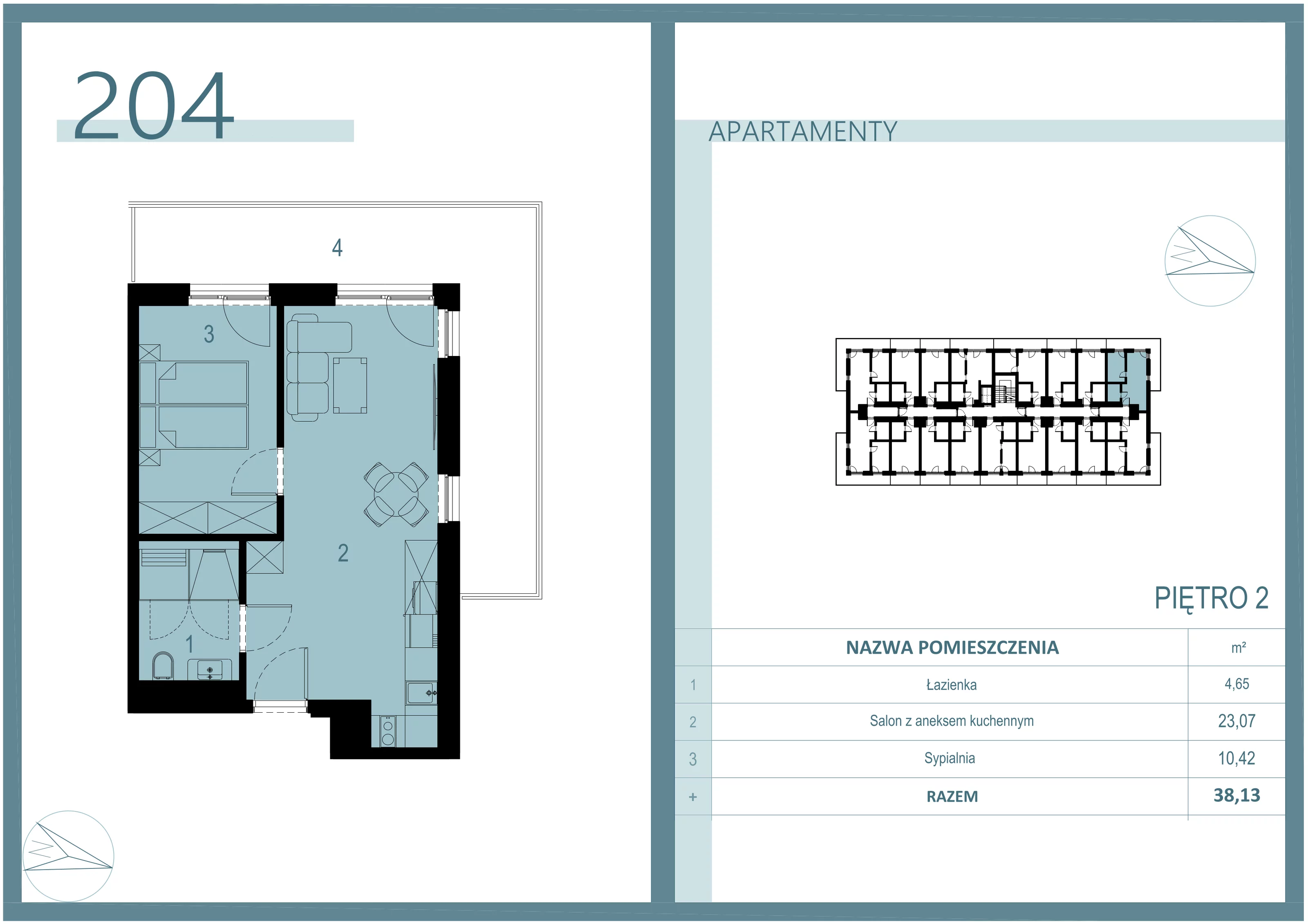 2 pokoje, apartament 38,13 m², piętro 2, oferta nr A/204, Linea Mare Mrzeżyno, Mrzeżyno, ul. Nadmorska 14