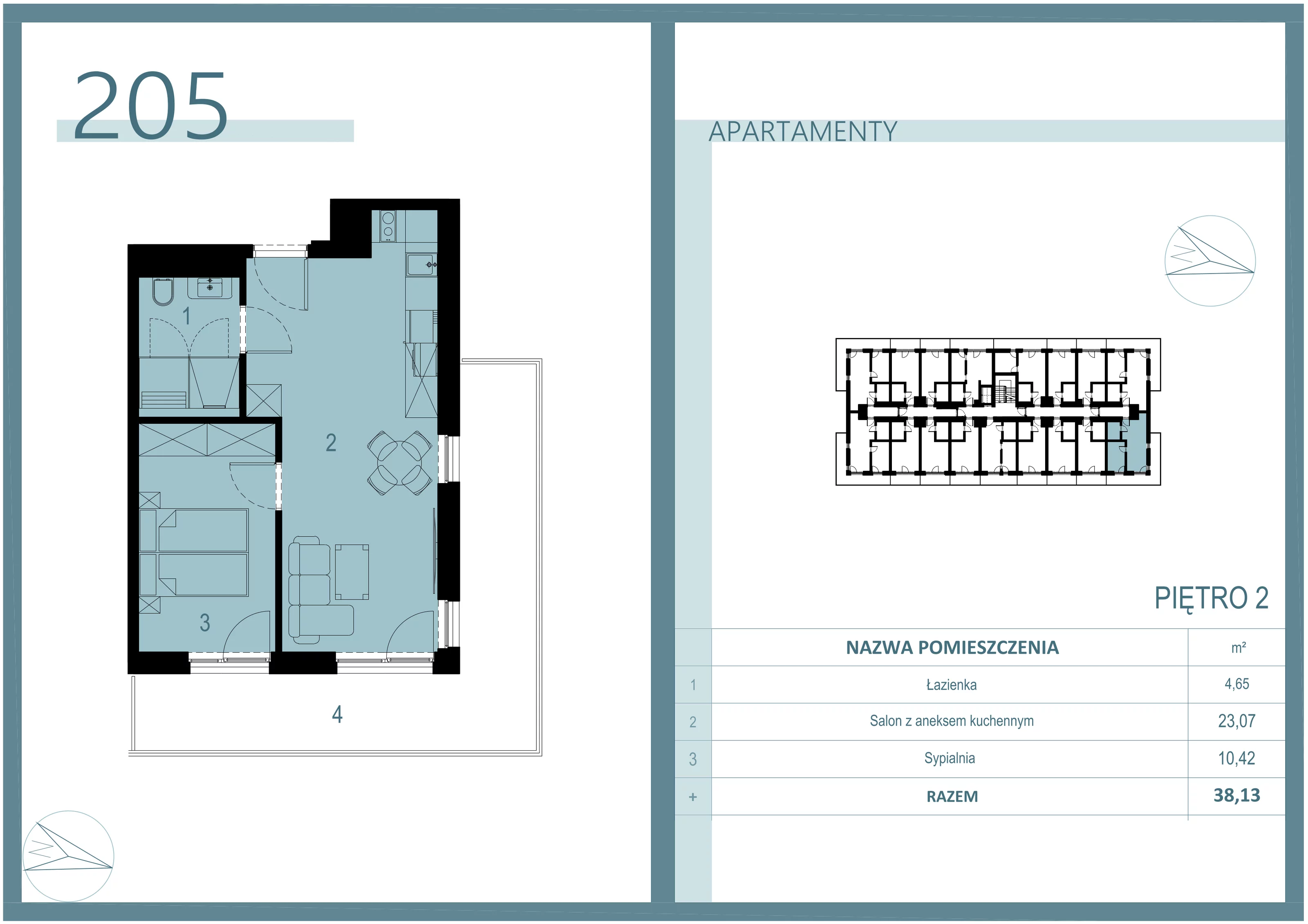 2 pokoje, apartament 38,13 m², piętro 2, oferta nr A/205, Linea Mare Mrzeżyno, Mrzeżyno, ul. Nadmorska 14