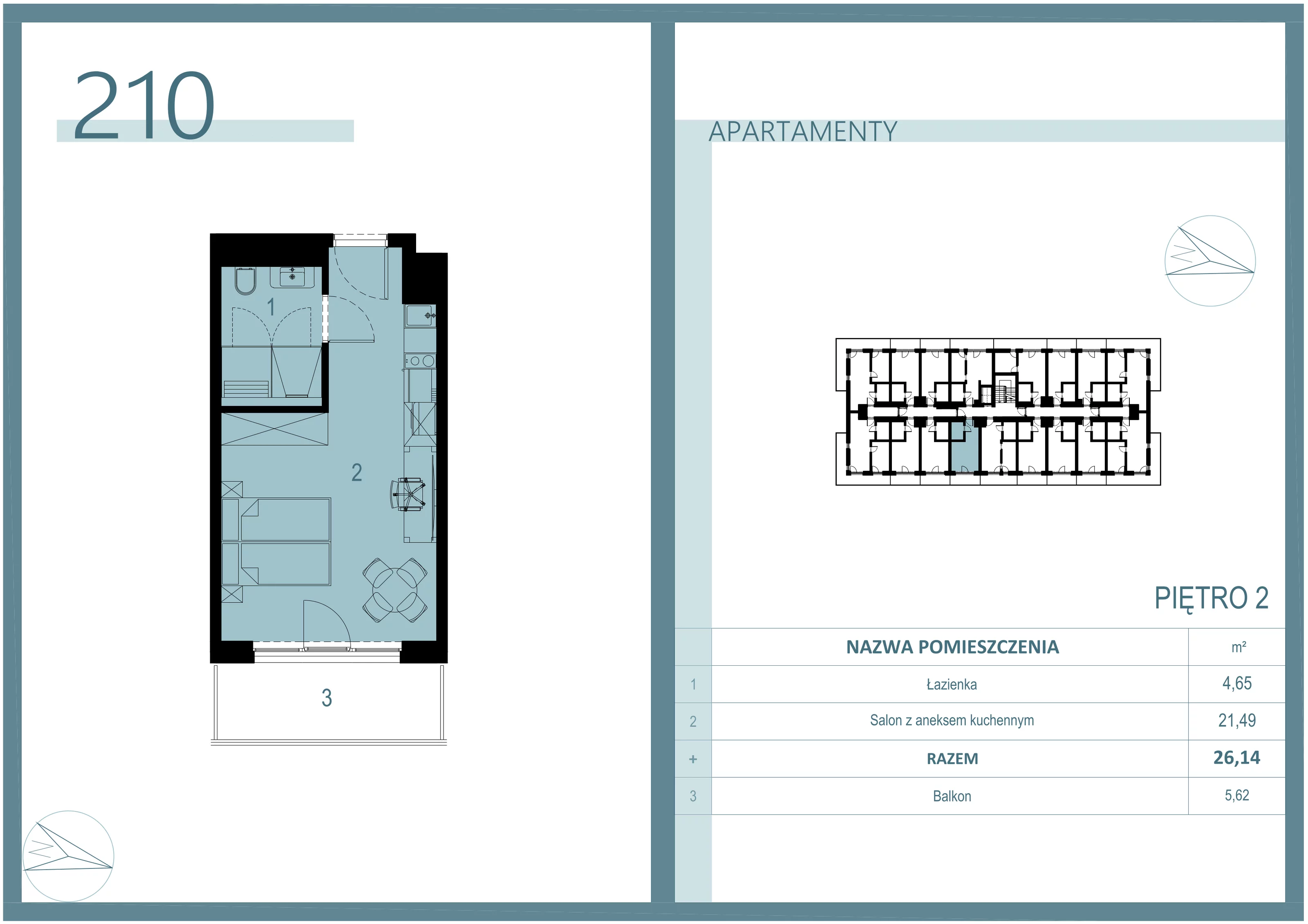 Apartament 25,11 m², piętro 2, oferta nr A/210, Linea Mare Mrzeżyno, Mrzeżyno, ul. Nadmorska 14