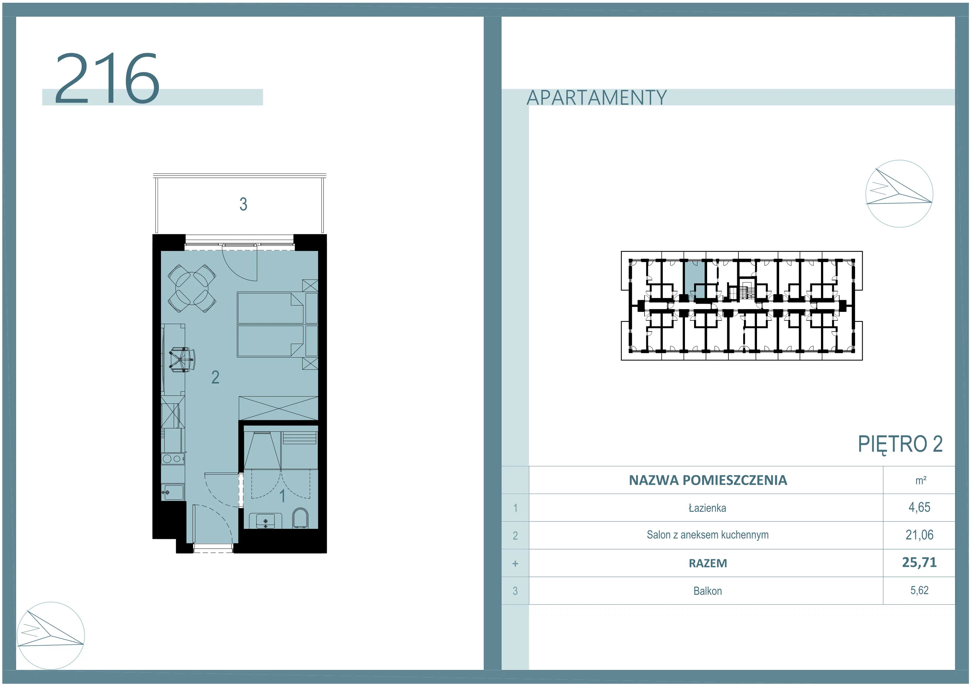 Apartament 25,11 m², piętro 2, oferta nr A/216, Linea Mare Mrzeżyno, Mrzeżyno, ul. Nadmorska 14