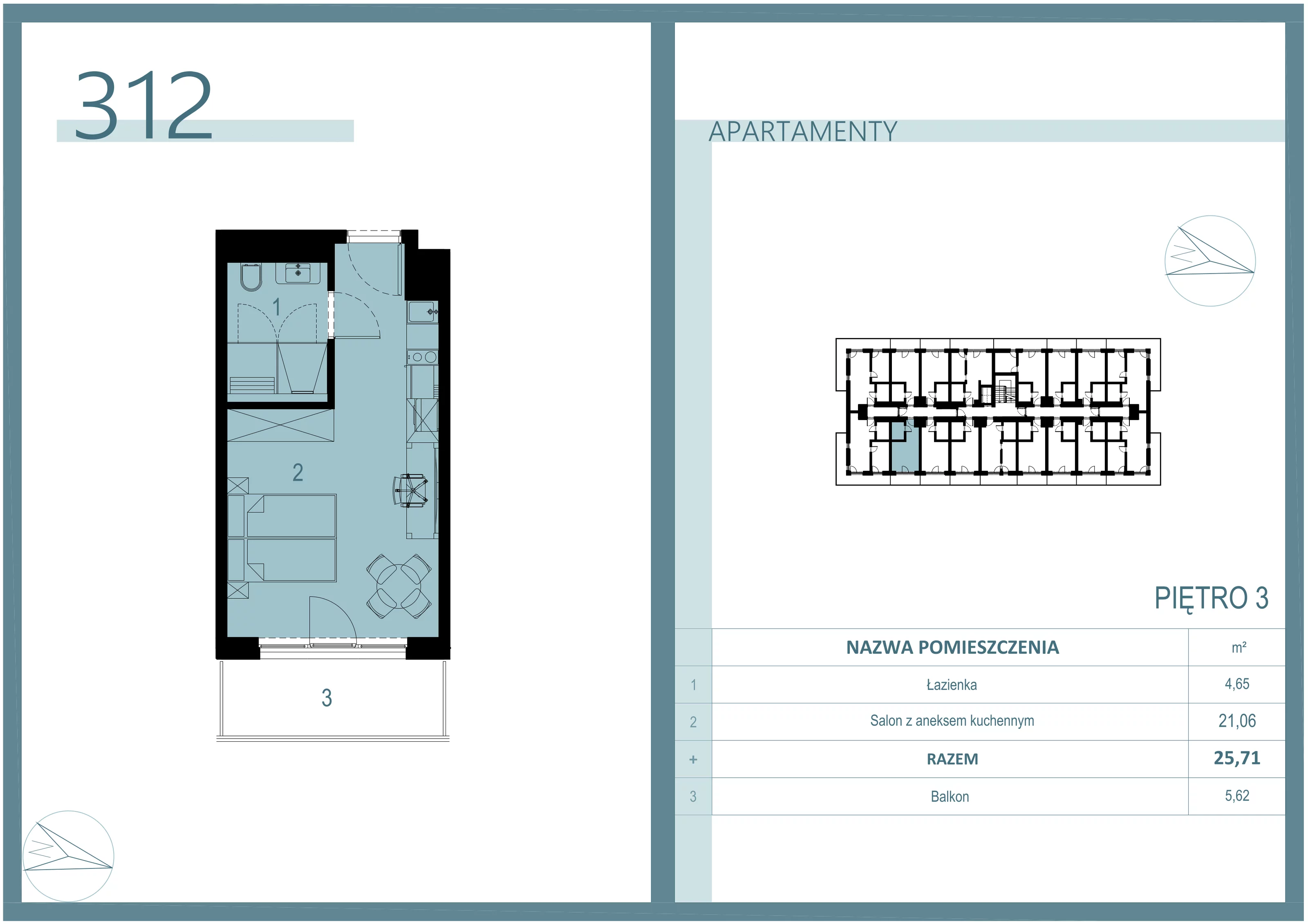 Apartament 25,71 m², piętro 3, oferta nr A/312, Linea Mare Mrzeżyno, Mrzeżyno, ul. Nadmorska 14