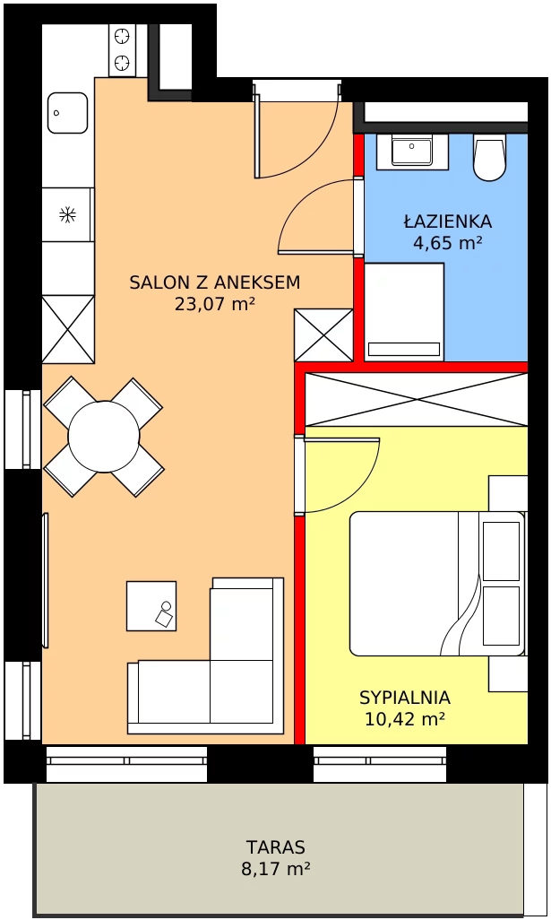 Zalety apartamentu 38.13 m², A/013