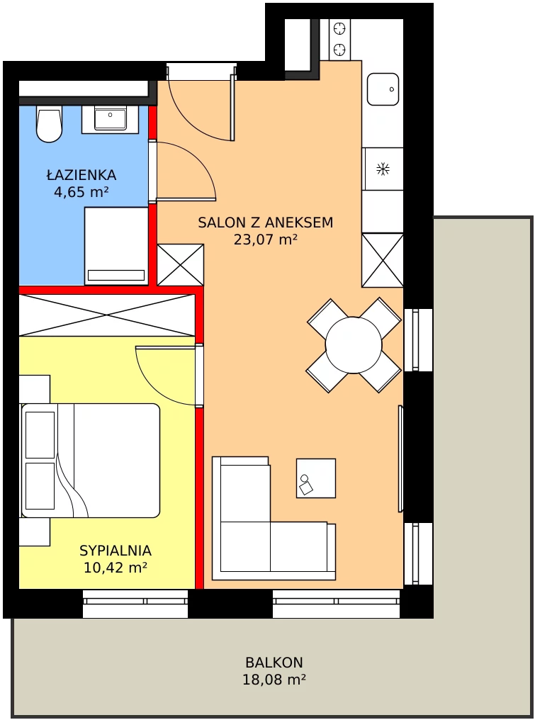 Zalety apartamentu 38.13 m², A/105