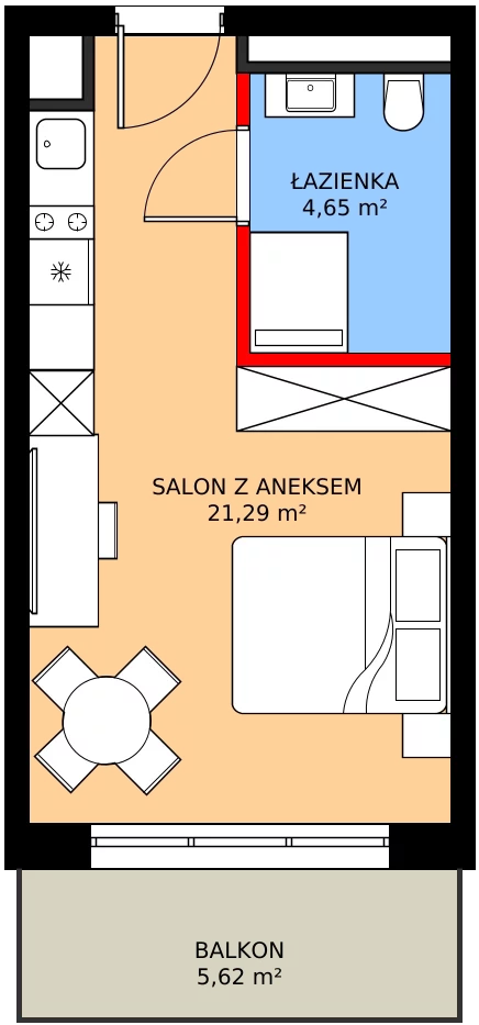 Zalety apartamentu 25.94 m², A/206