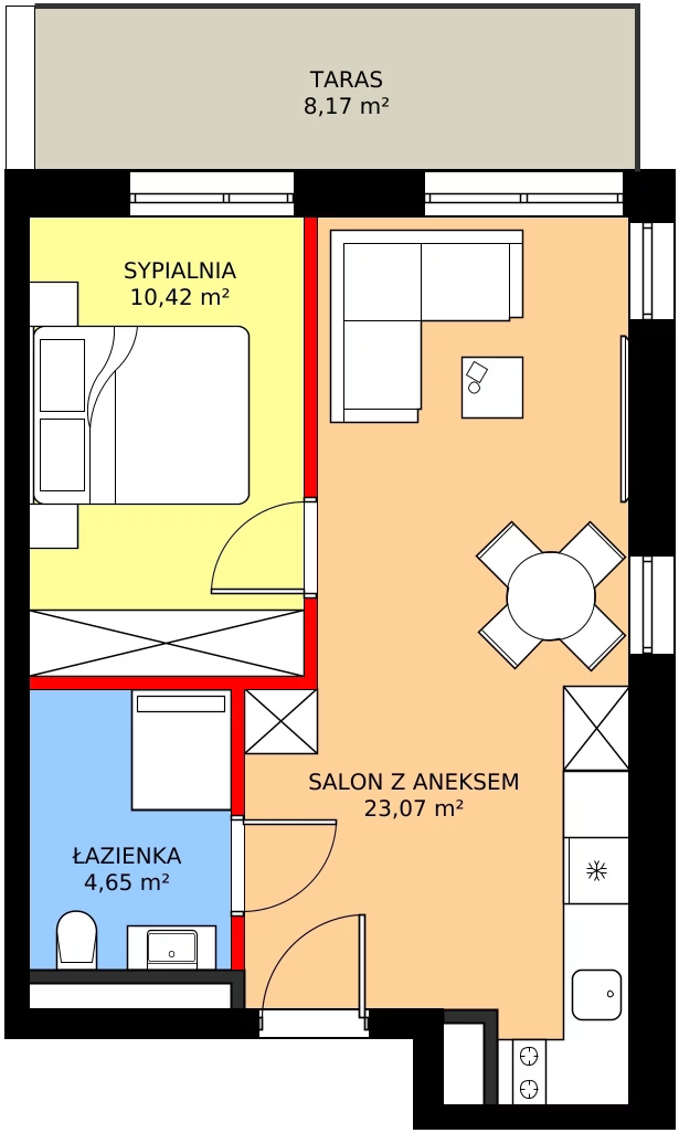 Zalety apartamentu 38.13 m², A/004