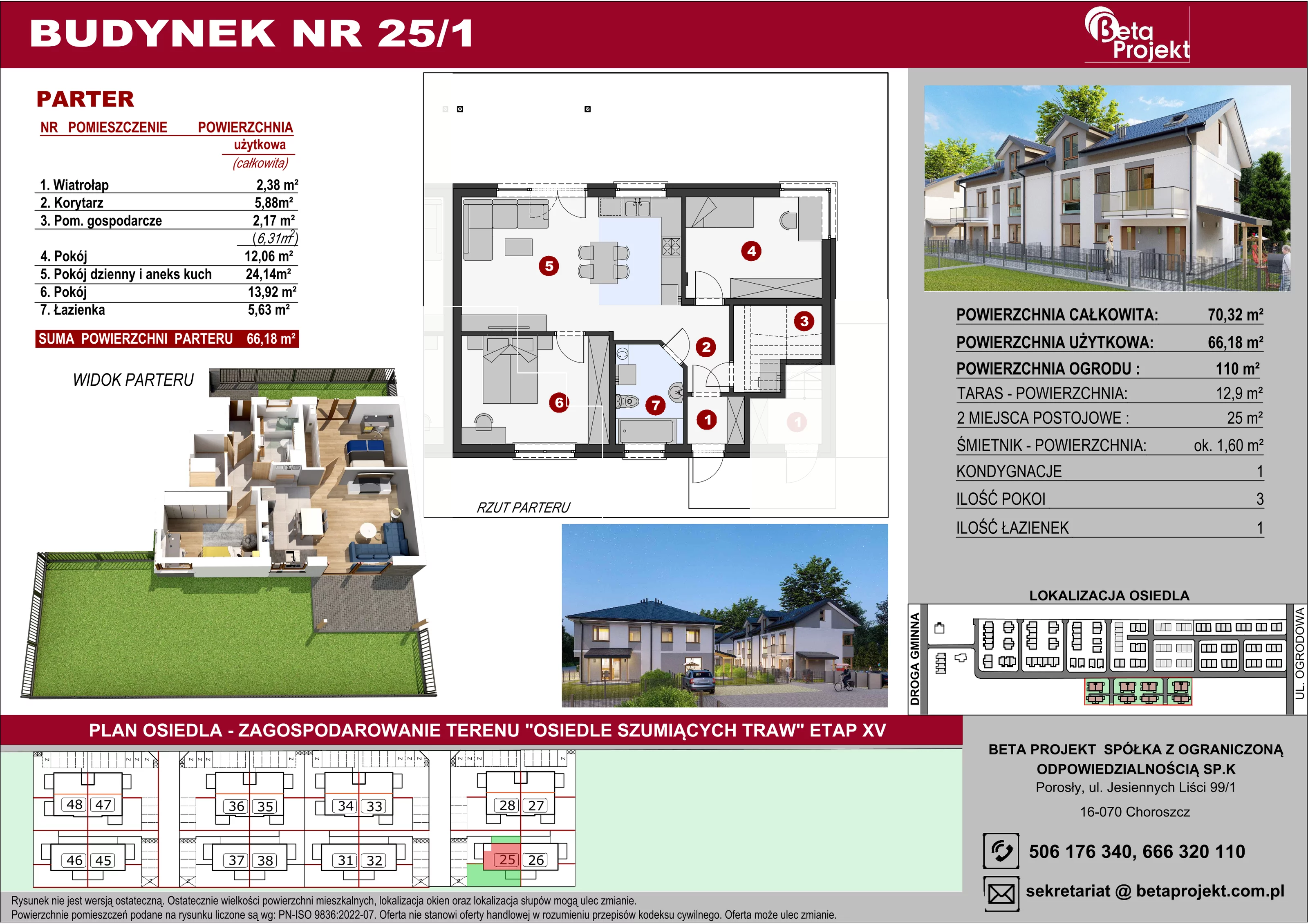 Mieszkanie 66,18 m², parter, oferta nr 1_25, Osiedle Szumiących Traw, Porosły, ul. Jesiennych Liści 99/1