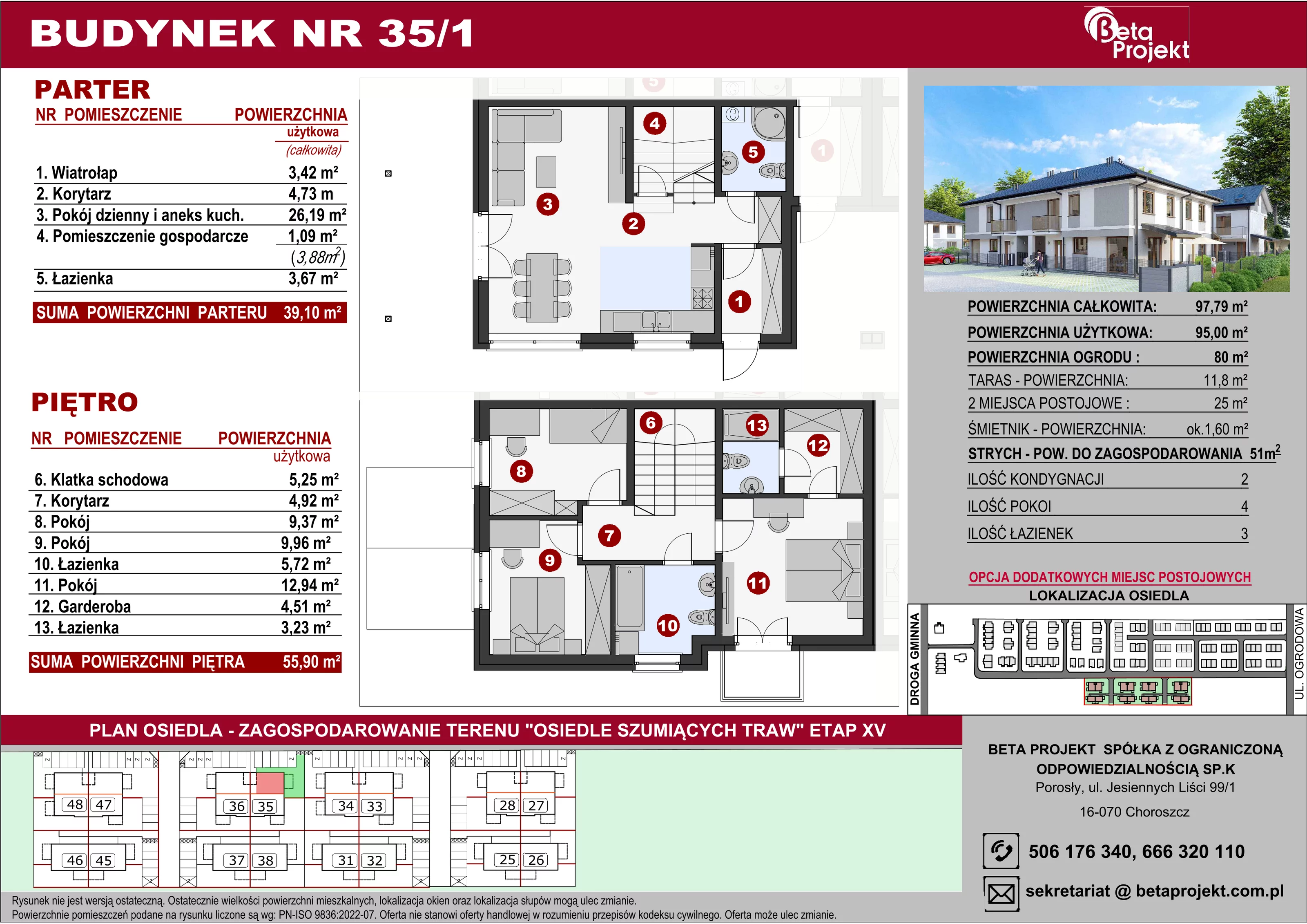 Dom 95,00 m², oferta nr 1_35, Osiedle Szumiących Traw - segmenty, Porosły, ul. Jesiennych Liści 99/1