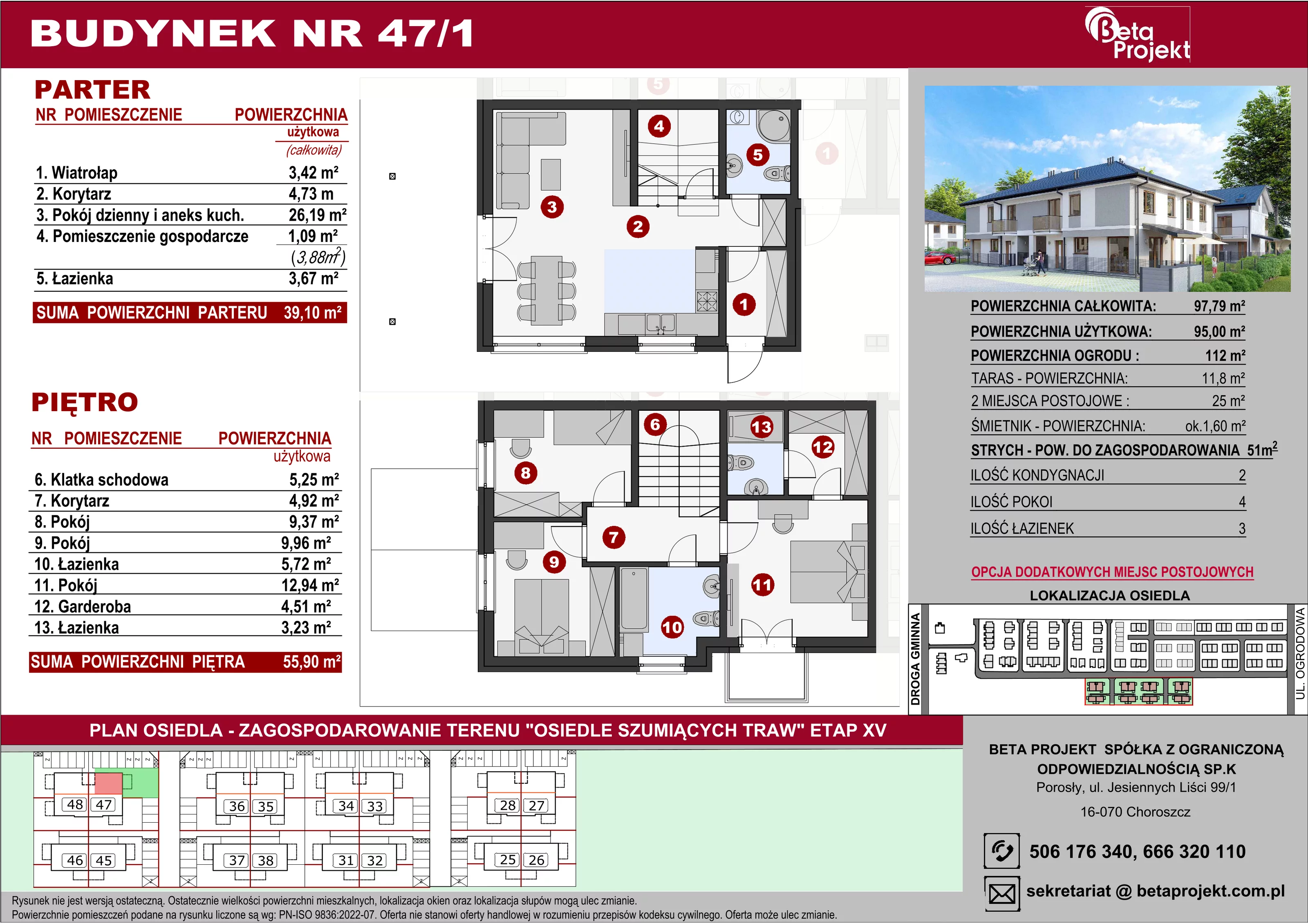 Dom 95,00 m², oferta nr 1_47, Osiedle Szumiących Traw - segmenty, Porosły, ul. Jesiennych Liści 99/1