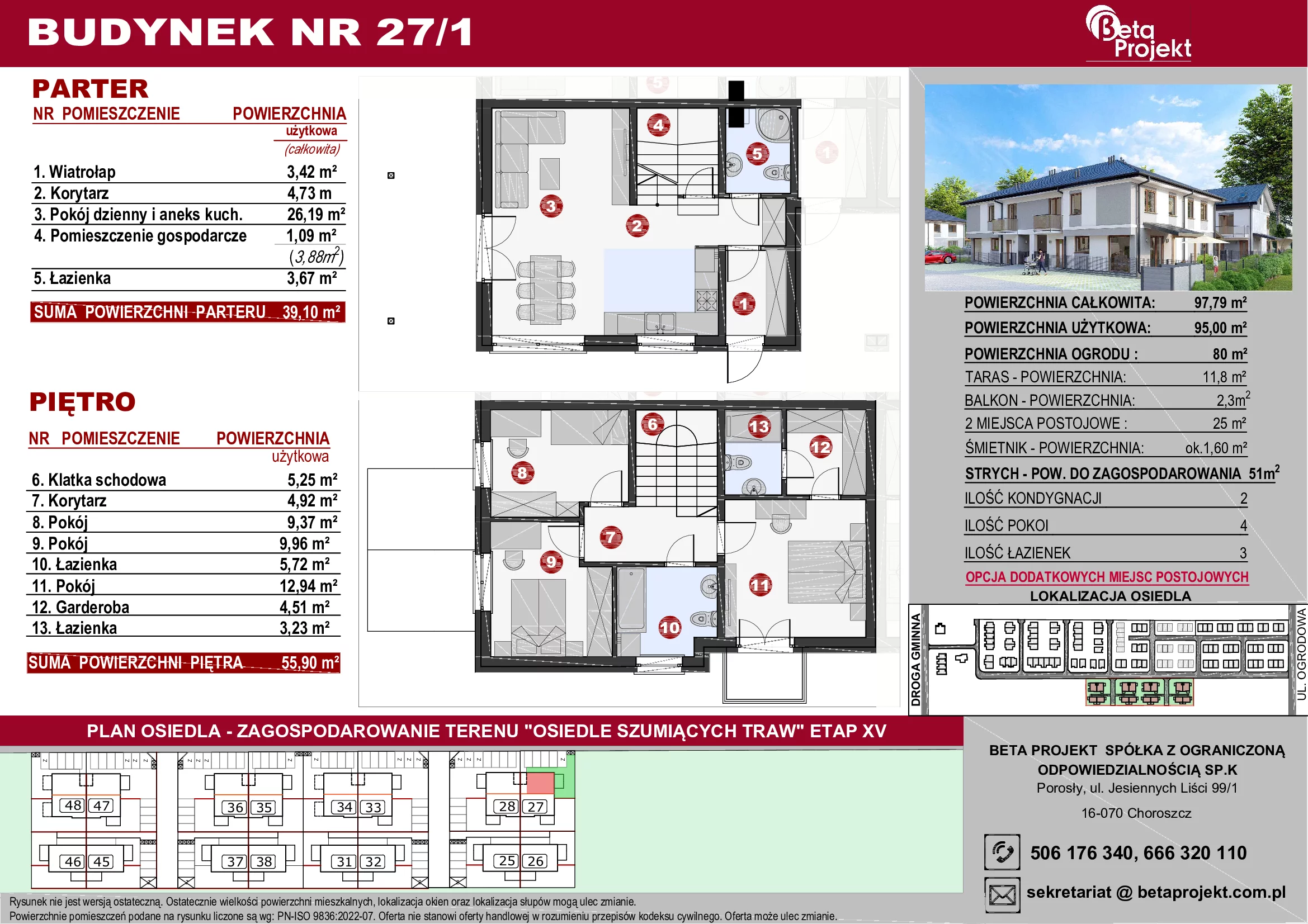 Dom 95,00 m², oferta nr 27_1, Osiedle Szumiących Traw - segmenty etap XV, Porosły, ul. Jesiennych Liści 99/1