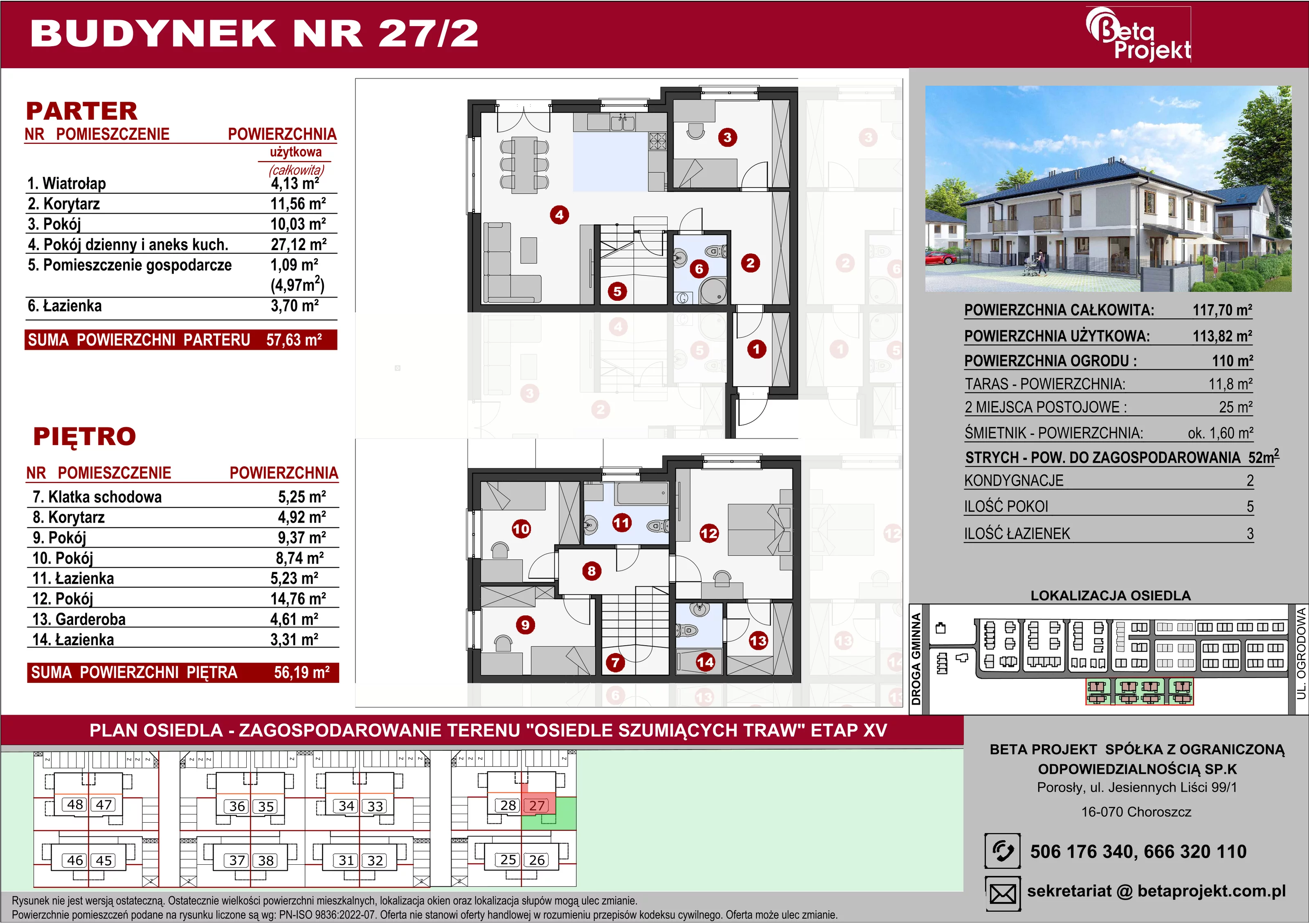 Dom 113,82 m², oferta nr 27_2, Osiedle Szumiących Traw - segmenty etap XV, Porosły, ul. Jesiennych Liści 99/1