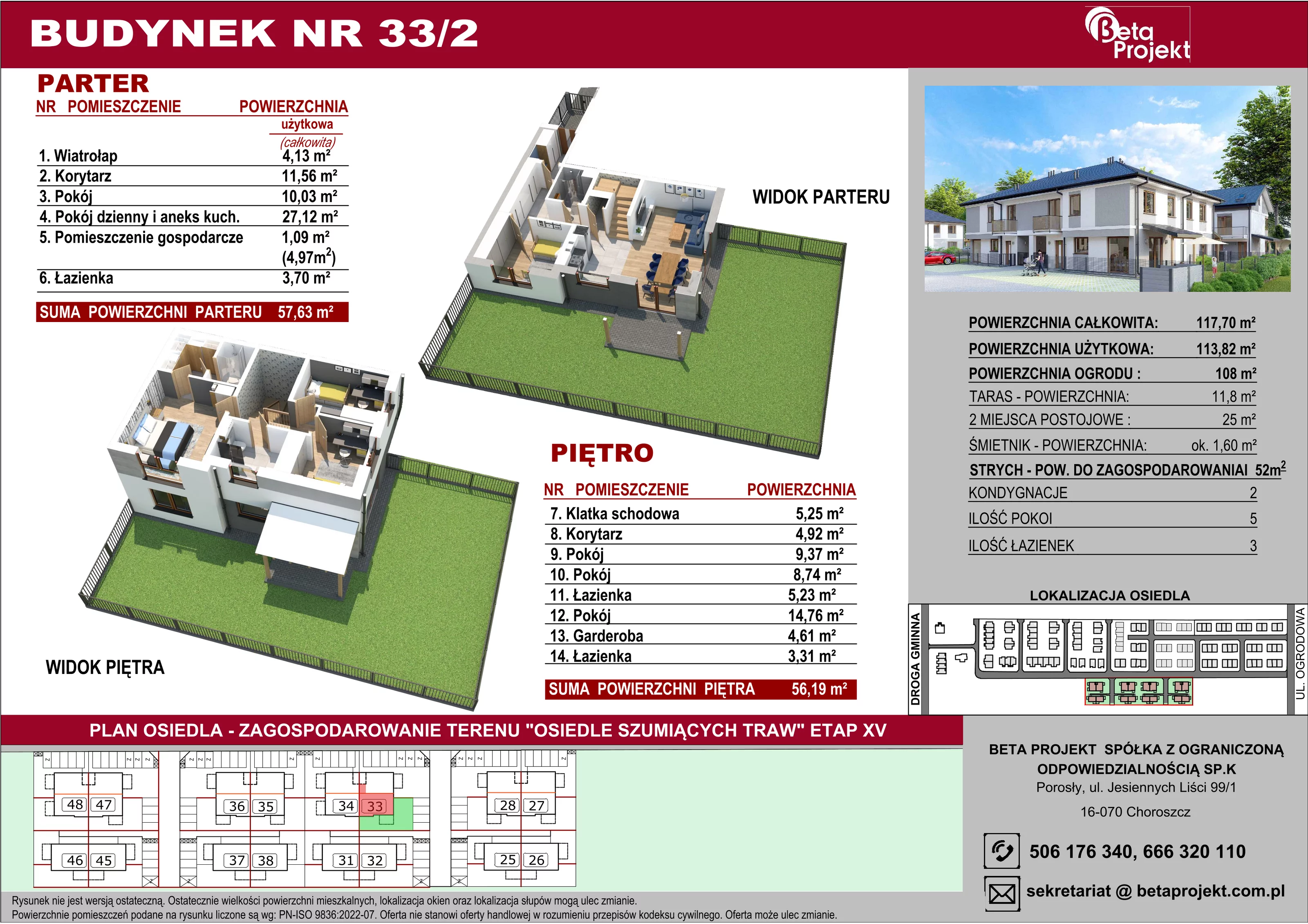 Dom 113,82 m², oferta nr 33_2, Osiedle Szumiących Traw - segmenty etap XV, Porosły, ul. Jesiennych Liści 99/1