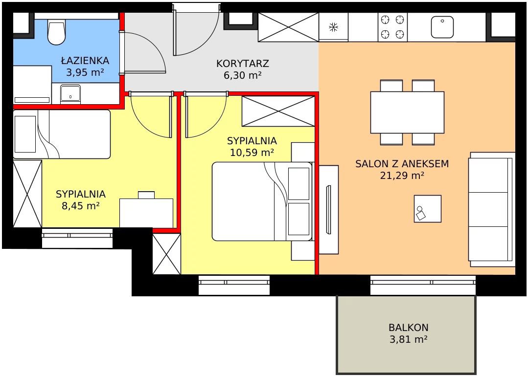 Zalety mieszkania 50.58 m², A209
