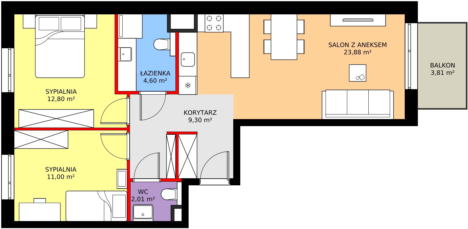 Zalety mieszkania 63.59 m², A211