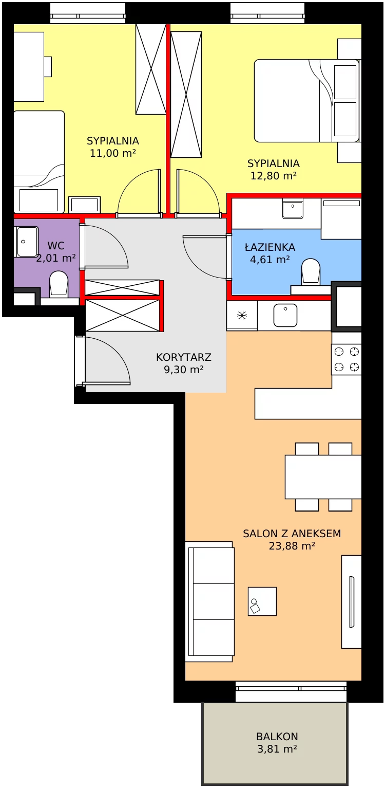 Zalety mieszkania 63.6 m², A111