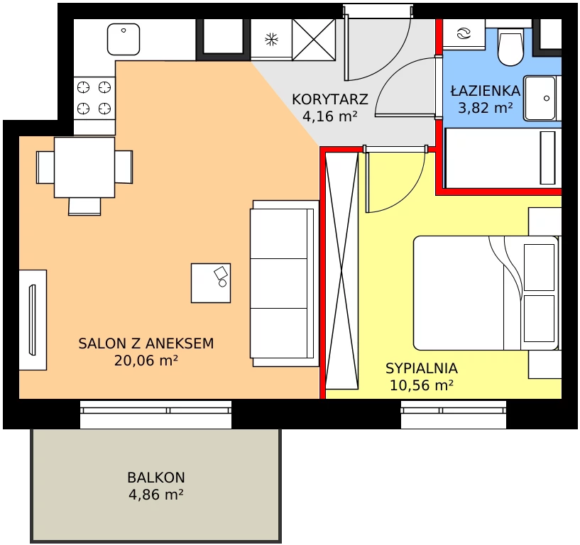 Zalety mieszkania 38.6 m², A124