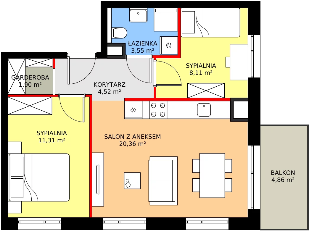 Zalety mieszkania 49.75 m², A308