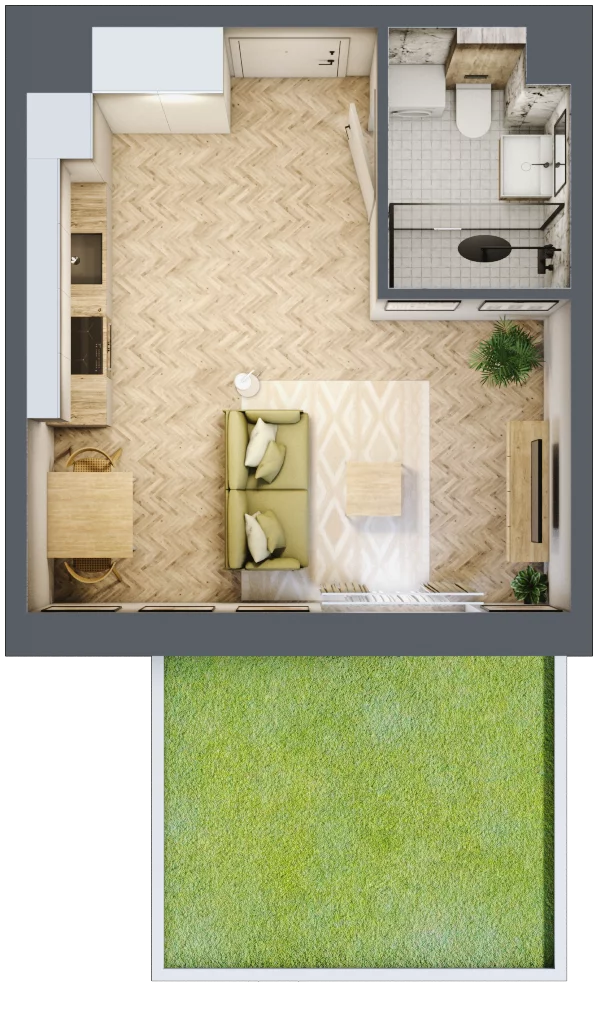 1 pokój, mieszkanie 25,99 m², parter, oferta nr A104, Osiedle Kompas, Gdańsk, Orunia Górna-Gdańsk Południe, Maćkowy, ul. Czerska 35