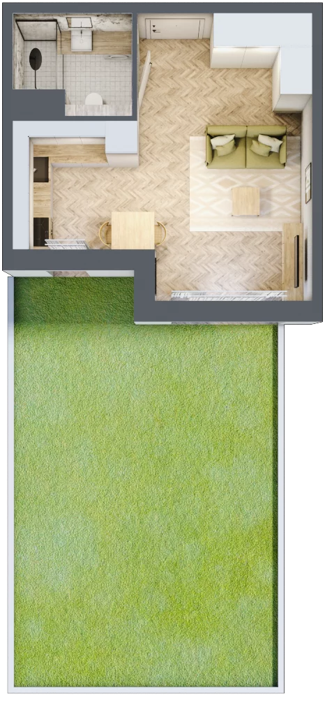 1 pokój, mieszkanie 26,85 m², parter, oferta nr A301, Osiedle Kompas, Gdańsk, Orunia Górna-Gdańsk Południe, Maćkowy, ul. Czerska 35