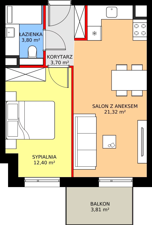 Zalety mieszkania 41.22 m², C90