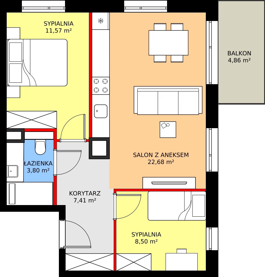 Zalety mieszkania 53.96 m², C63