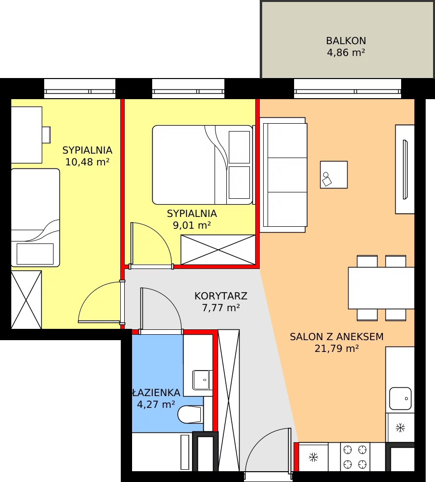 Zalety mieszkania 53.32 m², C60