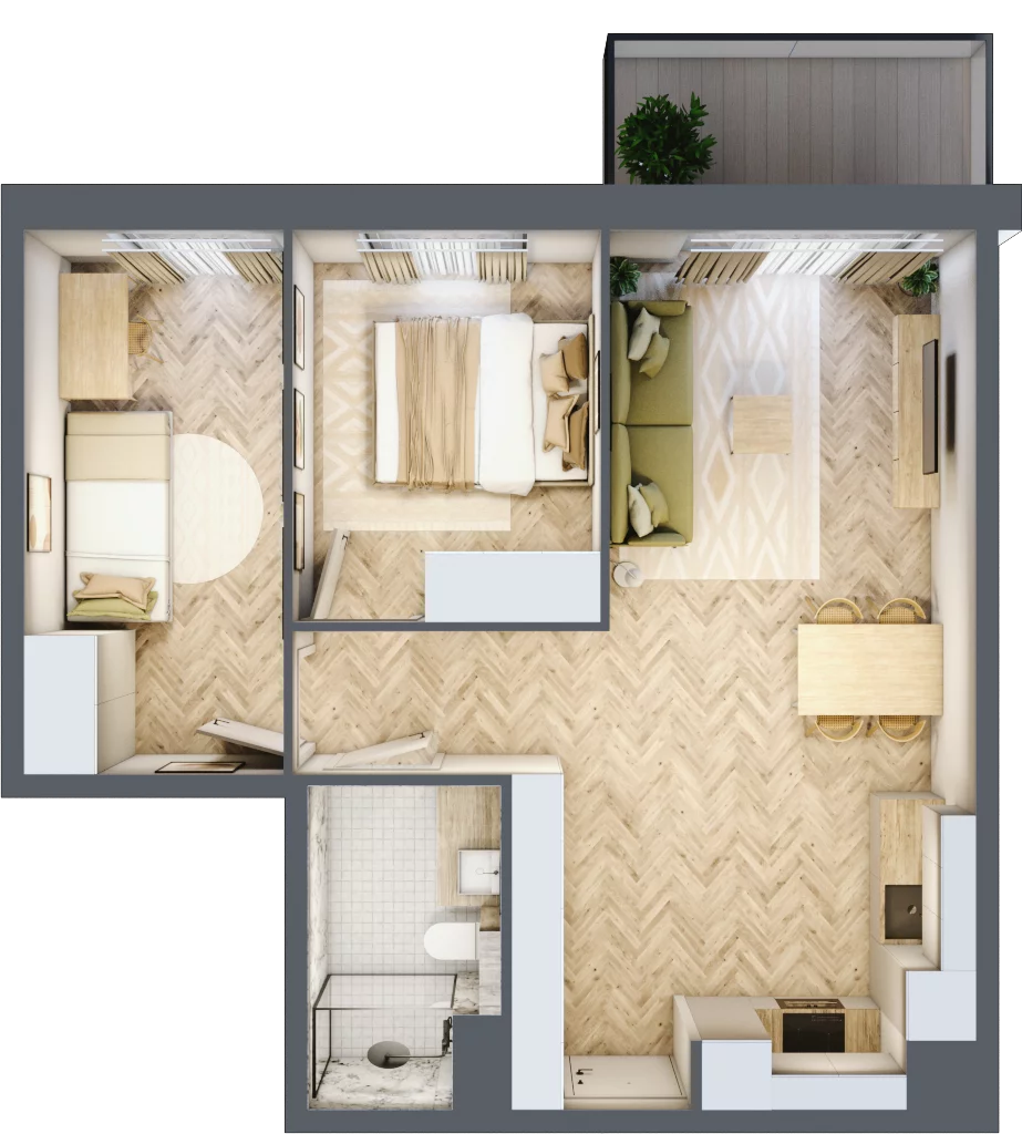 3 pokoje, mieszkanie 53,32 m², piętro 2, oferta nr C60, Osiedle Kompas, Gdańsk, Orunia Górna-Gdańsk Południe, Maćkowy, ul. Czerska 35