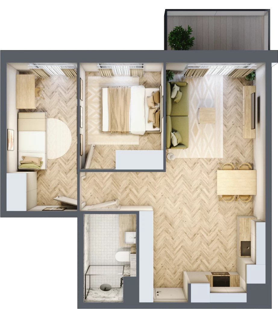 3 pokoje, mieszkanie 53,32 m², piętro 3, oferta nr C74, Osiedle Kompas, Gdańsk, Orunia Górna-Gdańsk Południe, Maćkowy, ul. Czerska 35