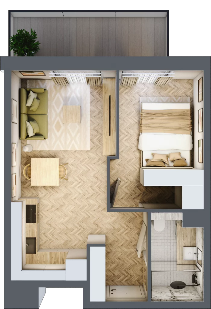 2 pokoje, mieszkanie 33,64 m², piętro 2, oferta nr C57, Osiedle Kompas, Gdańsk, Orunia Górna-Gdańsk Południe, Maćkowy, ul. Czerska 35
