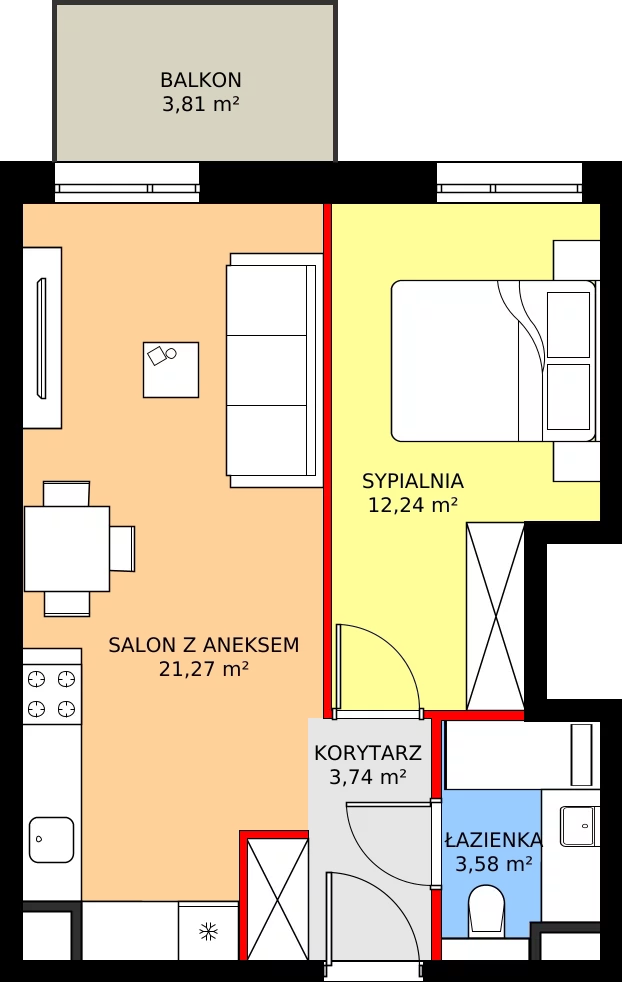 Zalety mieszkania 40.83 m², C44