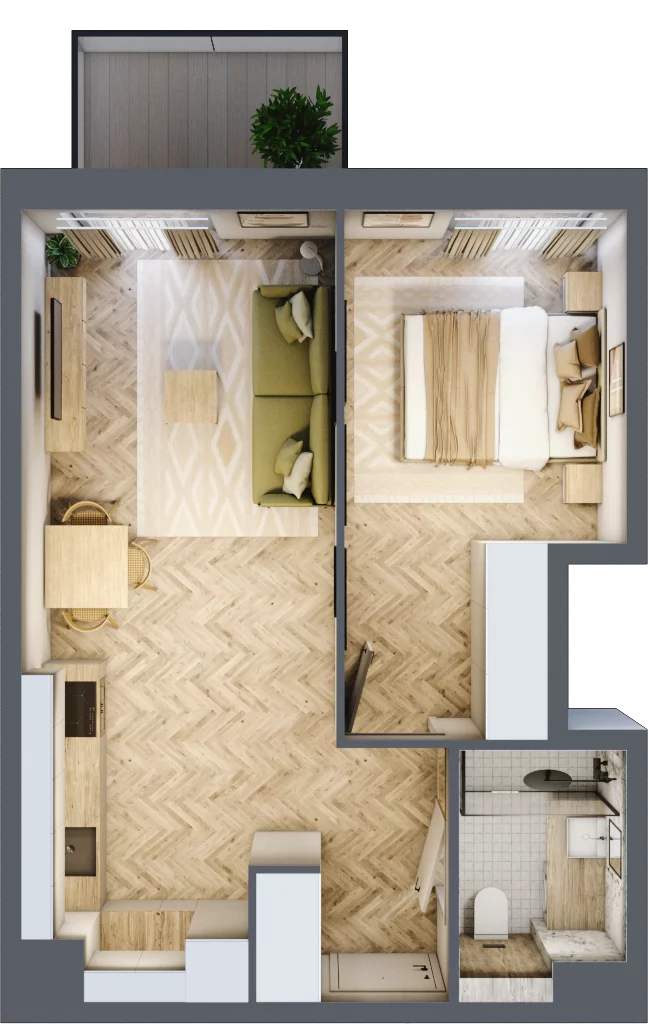 2 pokoje, mieszkanie 40,83 m², piętro 1, oferta nr C44, Osiedle Kompas, Gdańsk, Orunia Górna-Gdańsk Południe, Maćkowy, ul. Czerska 35