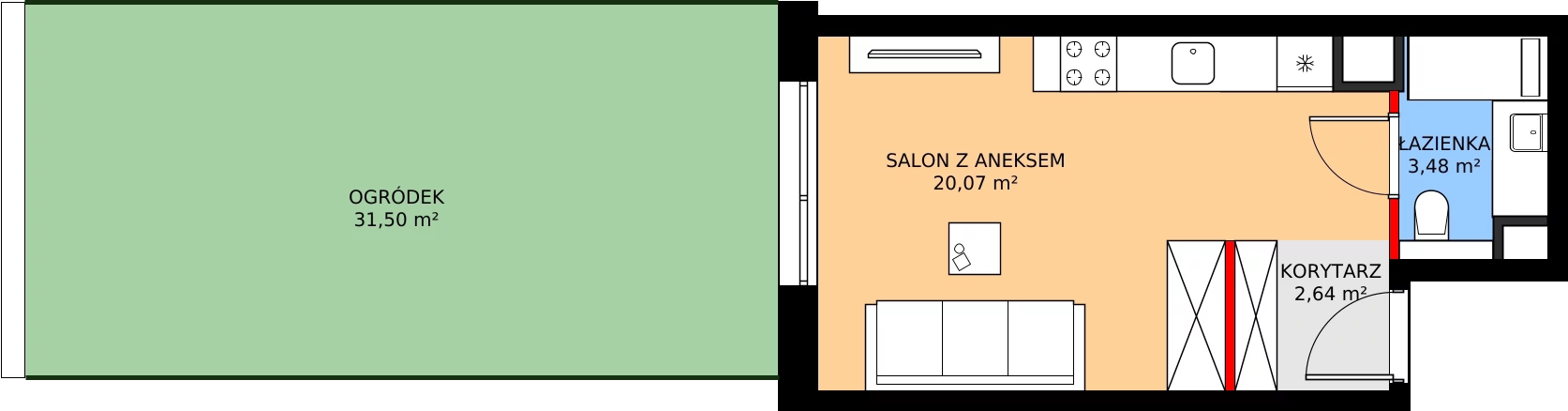 Zalety mieszkania 26.19 m², C03