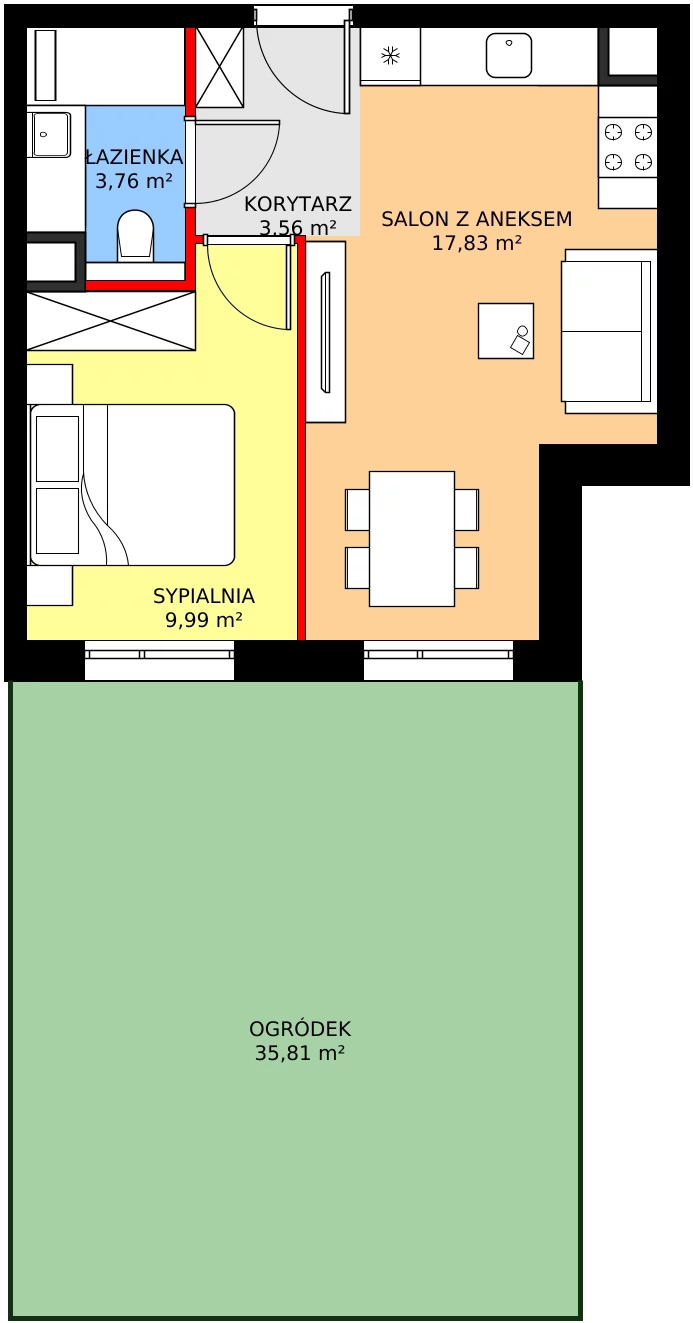 Zalety mieszkania 35.14 m², C01