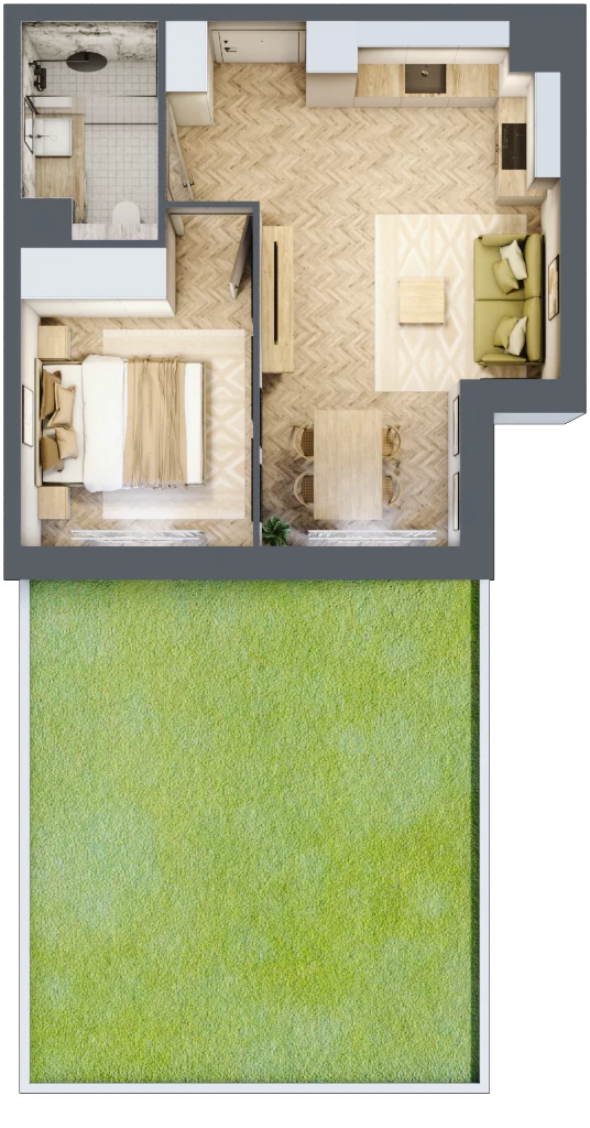 2 pokoje, mieszkanie 35,14 m², parter, oferta nr C01, Osiedle Kompas, Gdańsk, Orunia Górna-Gdańsk Południe, Maćkowy, ul. Czerska 35