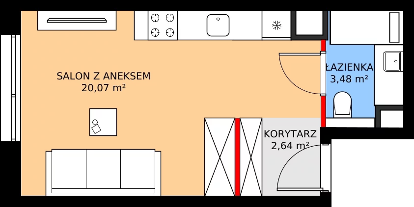 Zalety mieszkania 26.19 m², C18