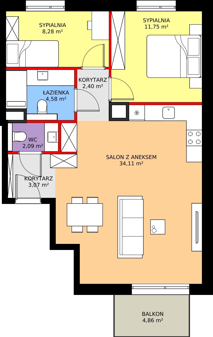 Zalety mieszkania 66.28 m², C15