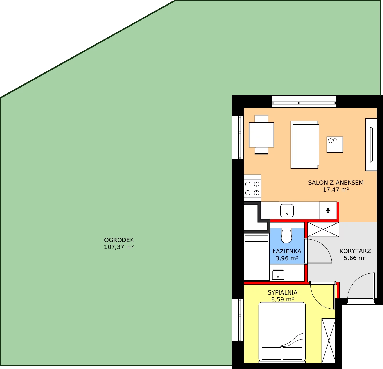Zalety mieszkania 35.68 m², C28