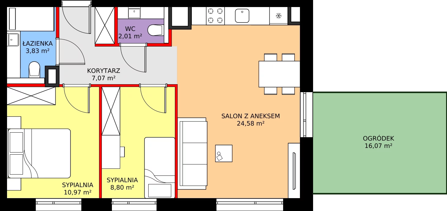Zalety mieszkania 57.26 m², C95