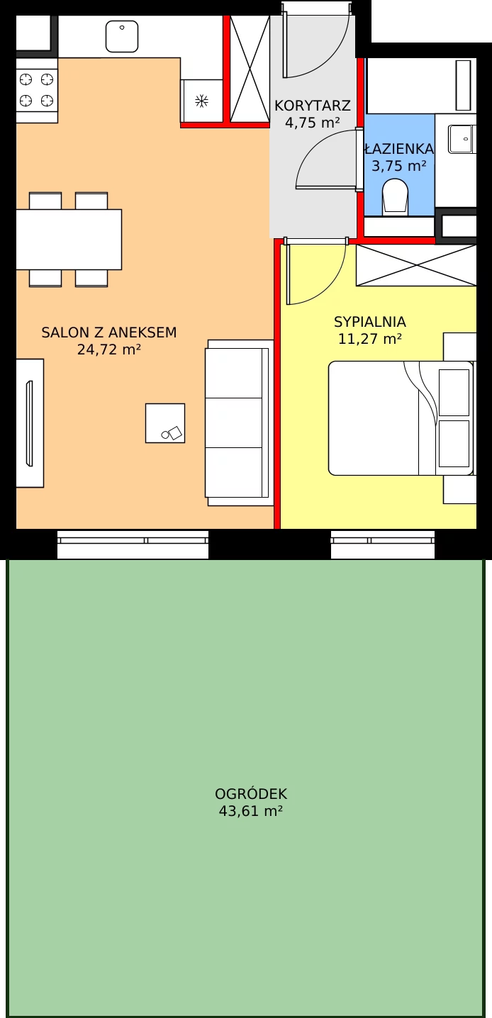 Zalety mieszkania 44.49 m², C37