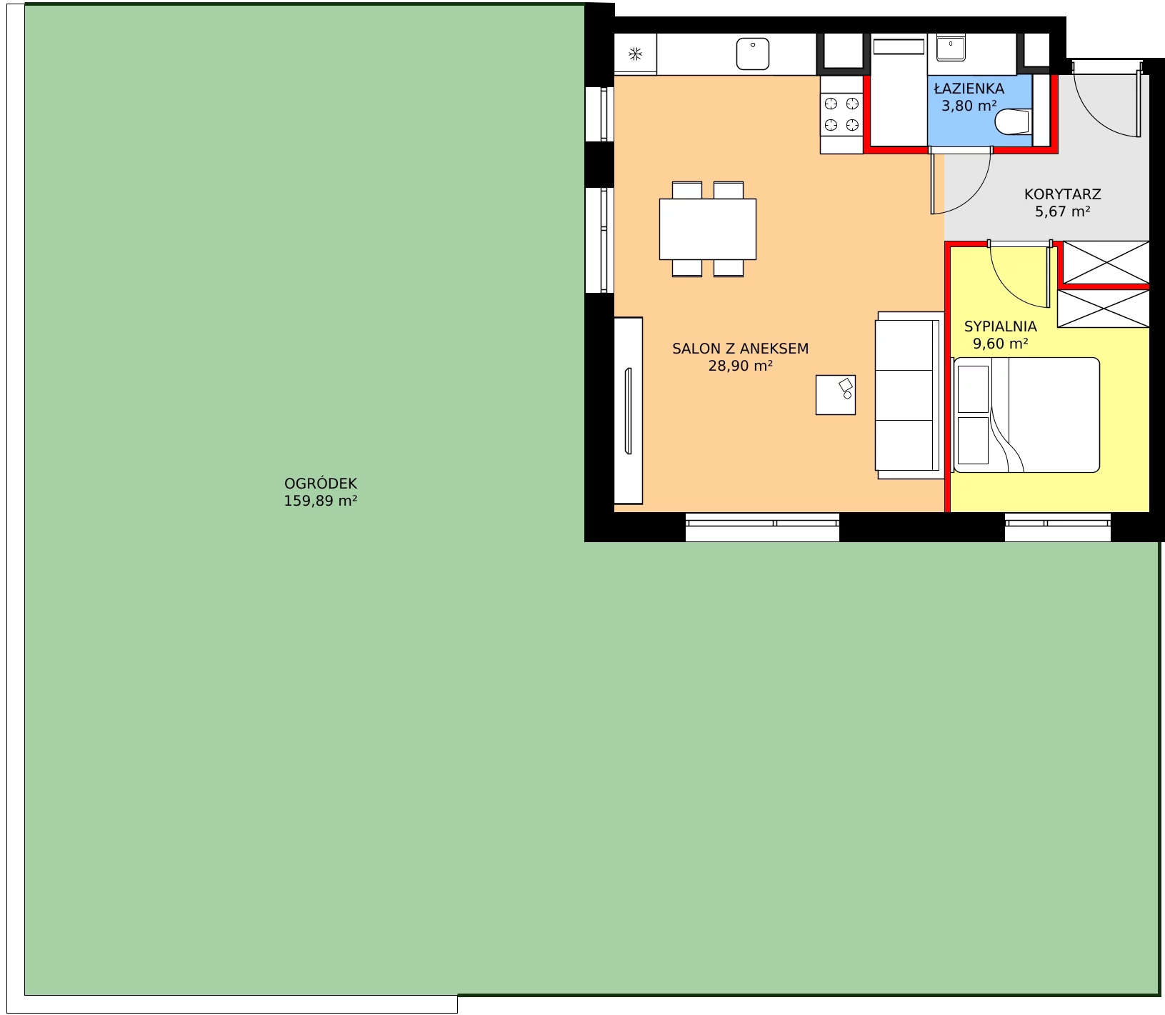 Zalety mieszkania 47.97 m², C02