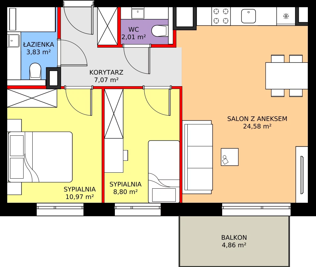 Zalety mieszkania 57.26 m², C67