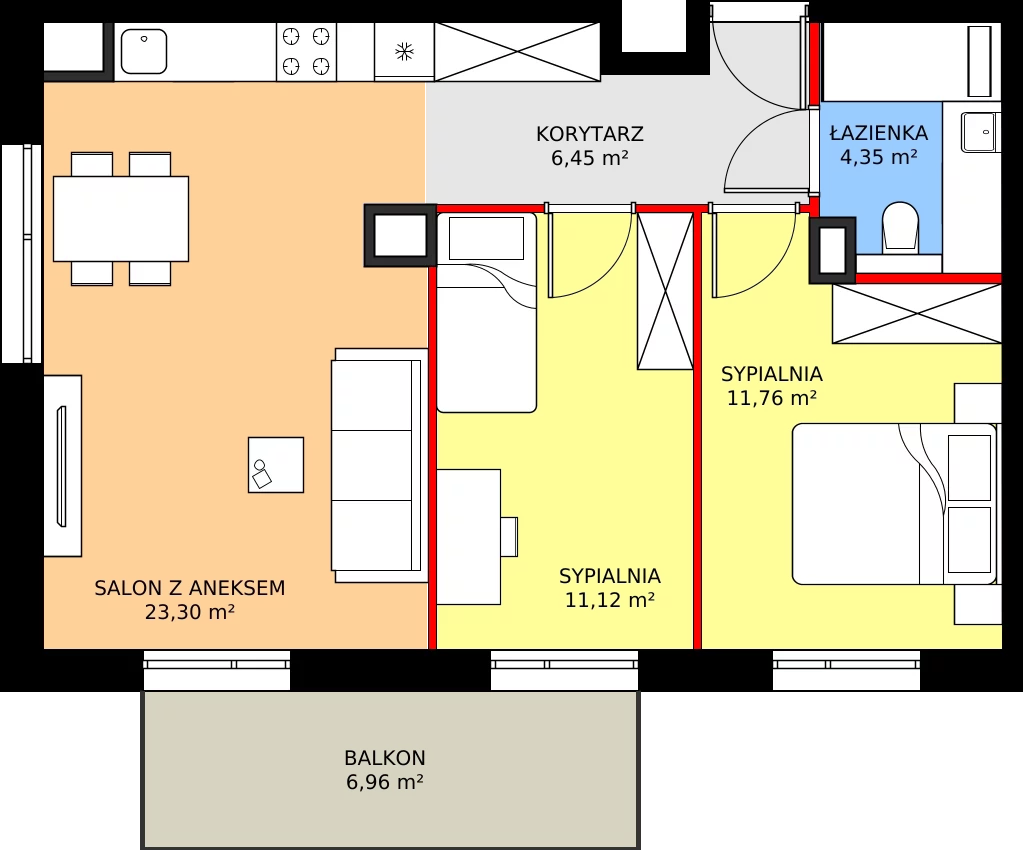 Zalety mieszkania 56.99 m², C92