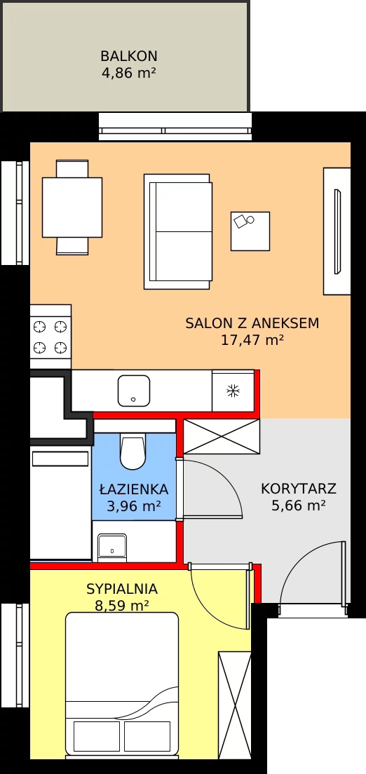 Zalety mieszkania 35.68 m², C56
