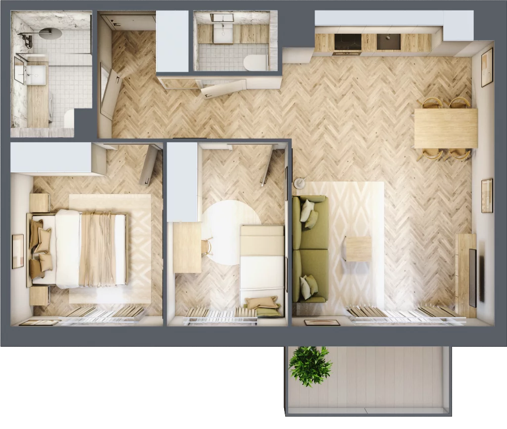 3 pokoje, mieszkanie 57,26 m², piętro 4, oferta nr C91, Osiedle Kompas, Gdańsk, Orunia Górna-Gdańsk Południe, Maćkowy, ul. Czerska 35