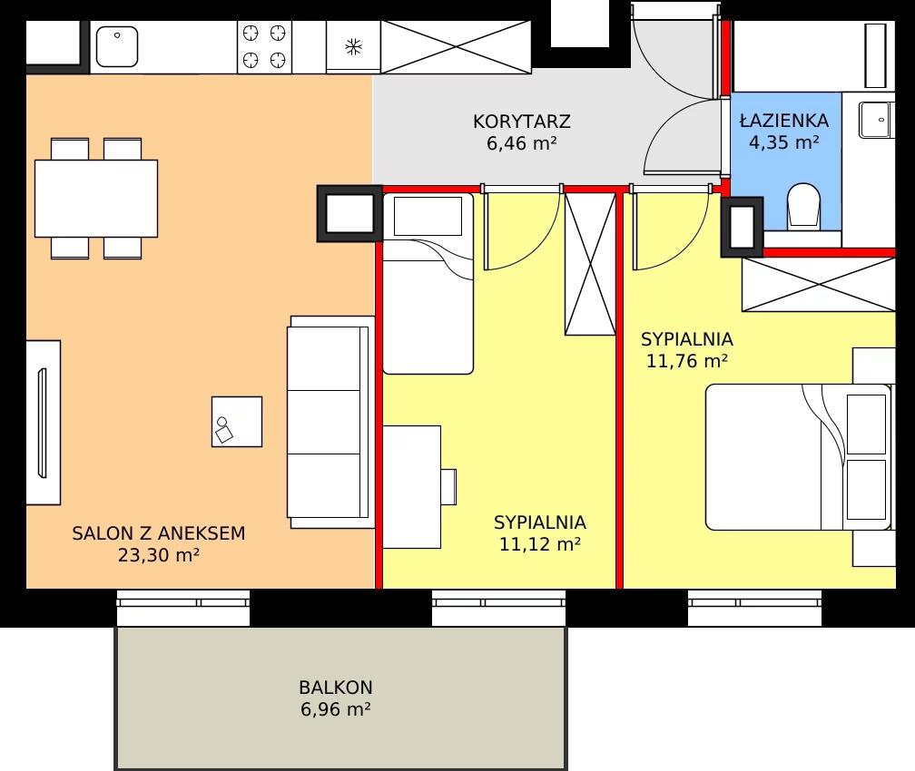 Zalety mieszkania 56.99 m², C68