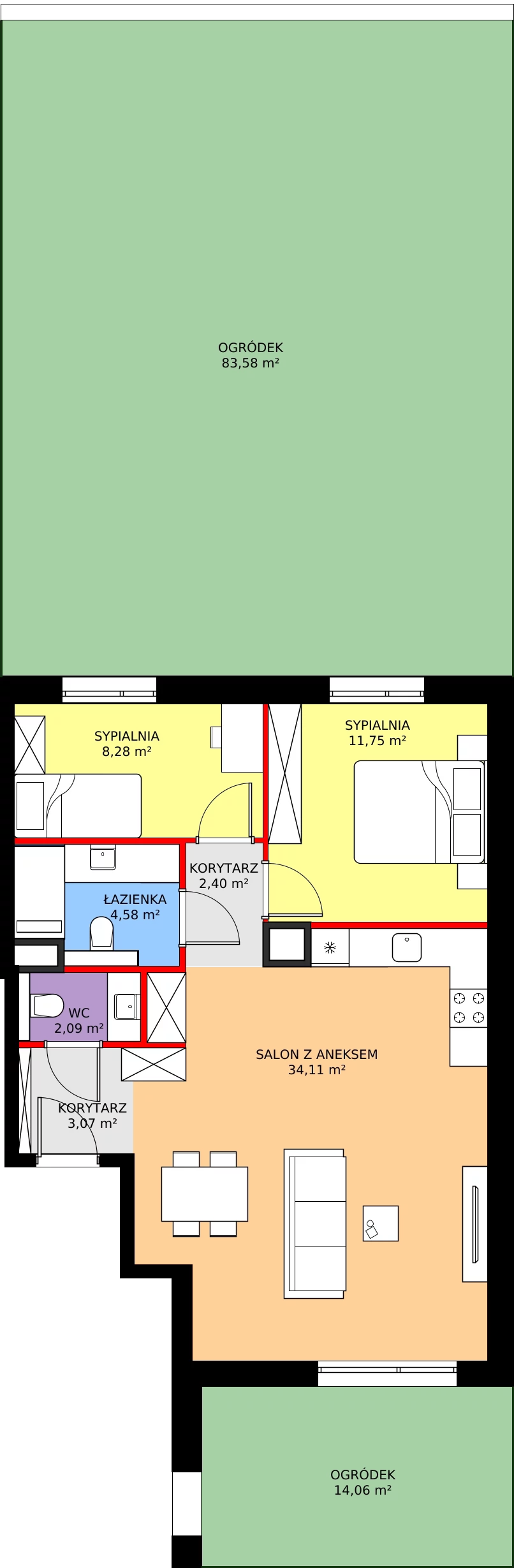 Zalety mieszkania 66.28 m², C05