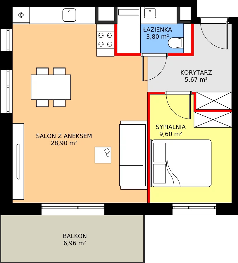 Zalety mieszkania 47.97 m², C12