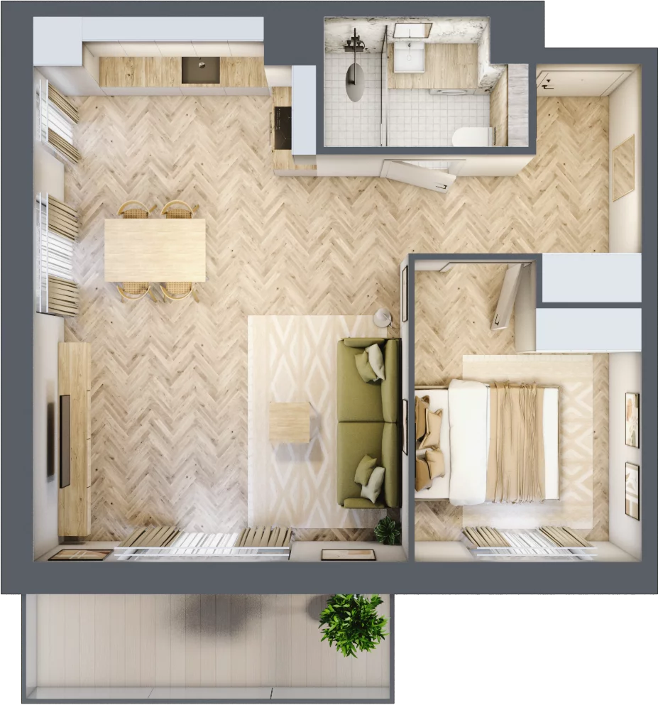 2 pokoje, mieszkanie 47,97 m², piętro 2, oferta nr C12, Osiedle Kompas, Gdańsk, Orunia Górna-Gdańsk Południe, Maćkowy, ul. Czerska 35