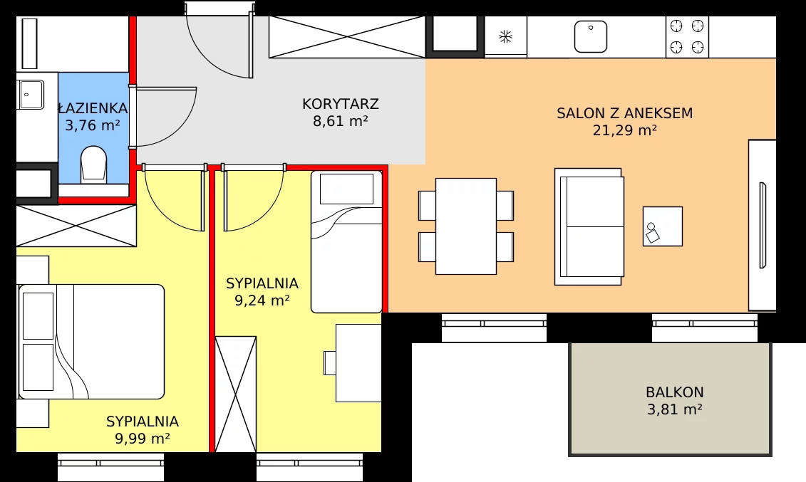 Zalety mieszkania 52.89 m², C06