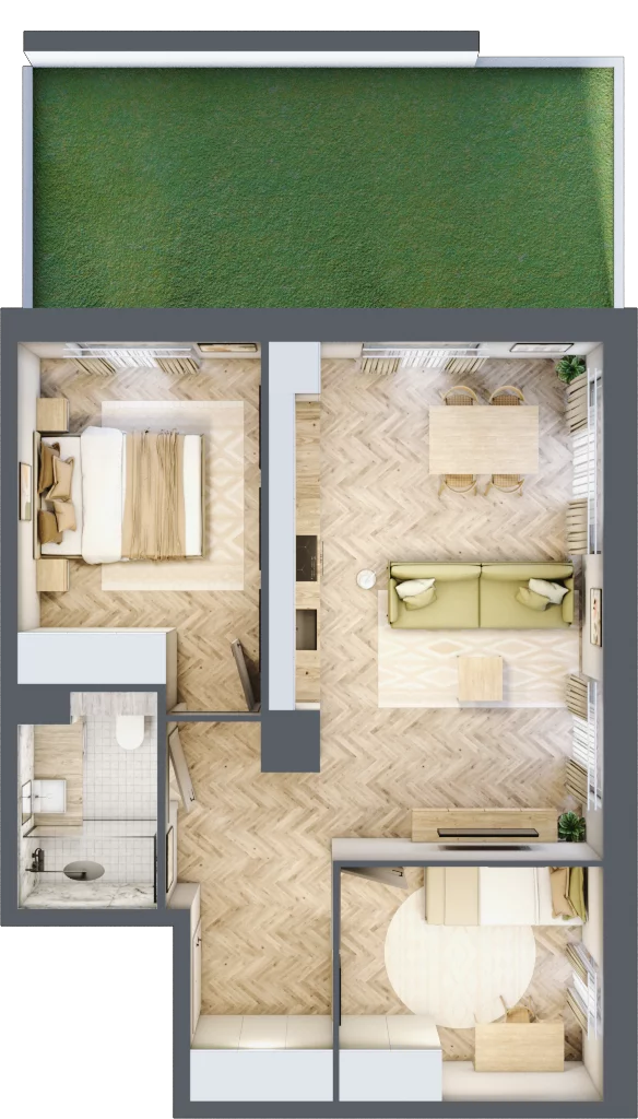 3 pokoje, mieszkanie 53,96 m², parter, oferta nr C35, Osiedle Kompas, Gdańsk, Orunia Górna-Gdańsk Południe, Maćkowy, ul. Czerska 35